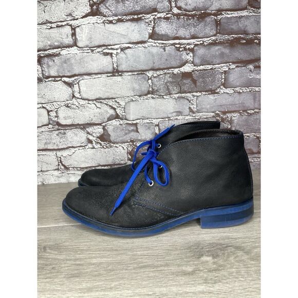 Donald J Pliner ELIO Black Leather Blue Pebble Lace Chukka Ankle Boots Men 9M/42 - Picture 12 of 16
